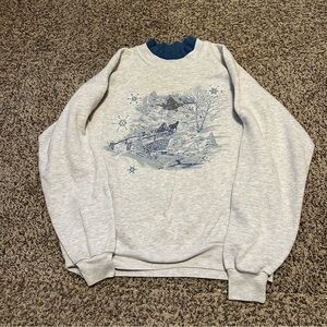 Vintage Gray Sweatshirt with Winter Scene